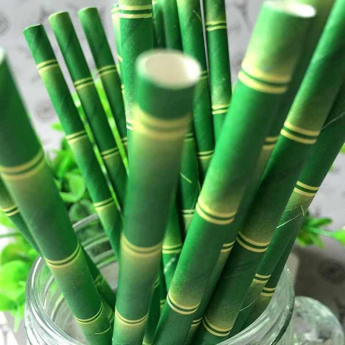 Green Bamboo Print Cake Pop or Party Drinking Straws | Bakell