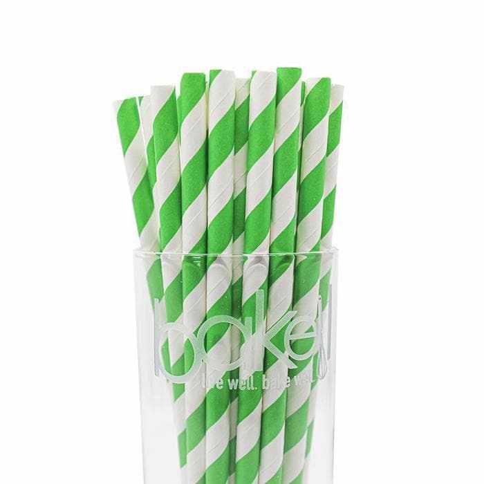 Green & White Candy Cane Stripe Cake Pop Party Straws