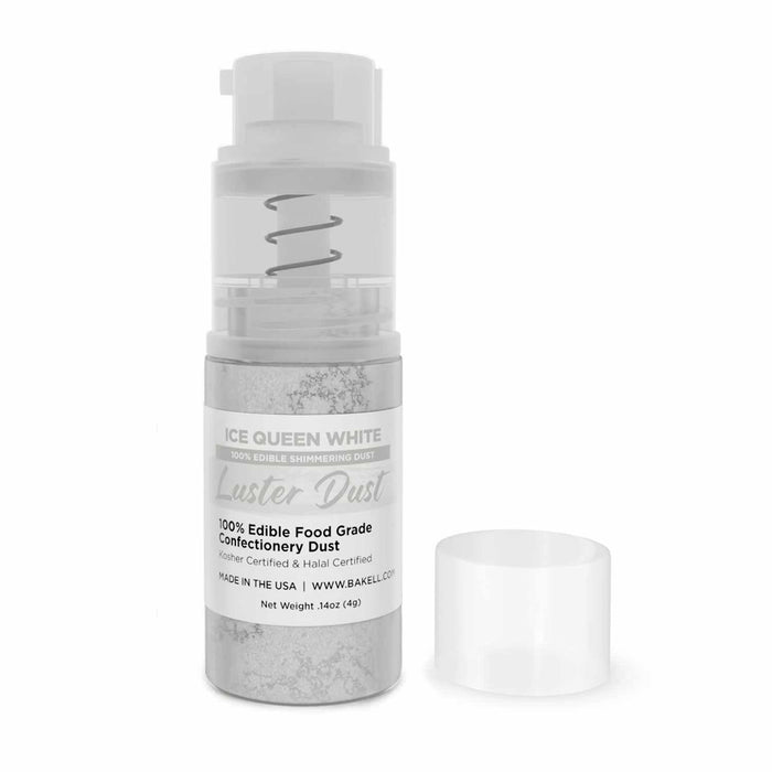 New! Miniature Luster Dust Spray Pump | 4g Ice Queen White Edible Glitter