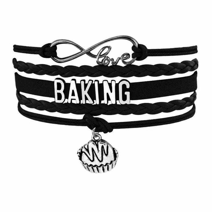Infinity Love "BAKING" Bakers Bracelet With Cupcake Charm - Black | Bakell