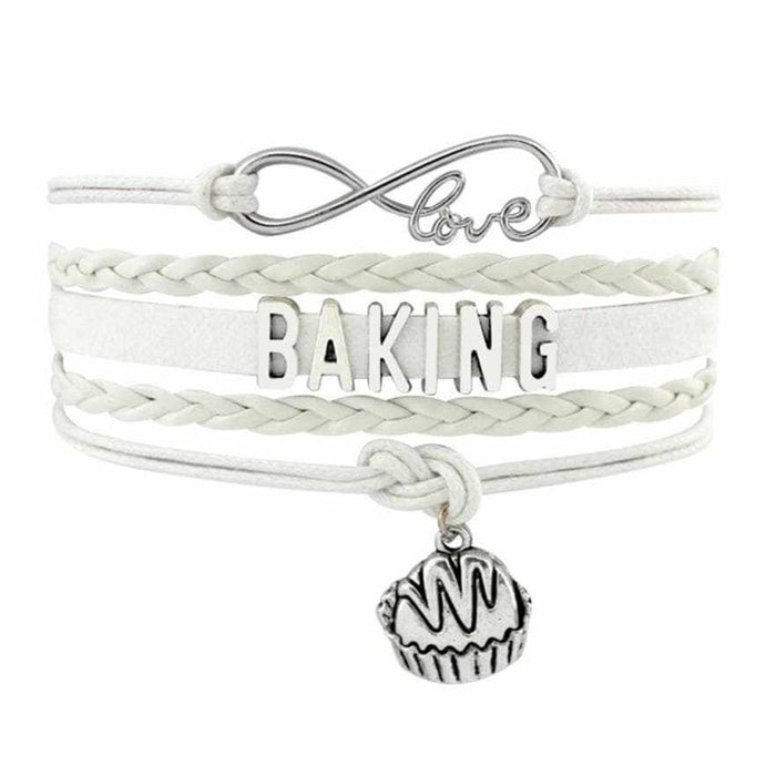 Infinity Love "BAKING" Bakers Bracelet With Cupcake Charm - White | Bakell