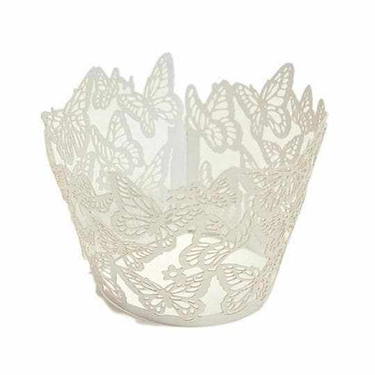 Ivory Lace Butterfly Lace Cupcake Wrappers & Liners  | Bakell® Baking Products