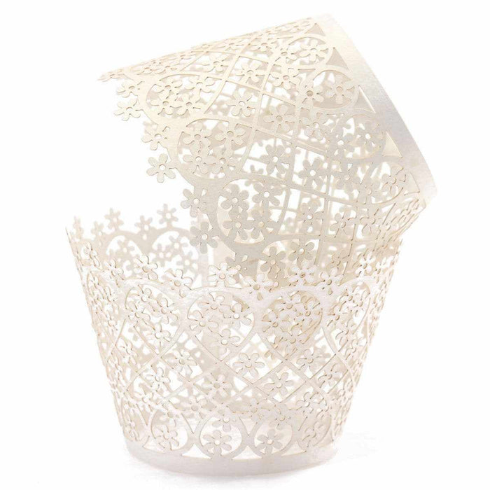 Ivory-White Lace Floral Cupcake Wrappers & Liners | Bakell.com