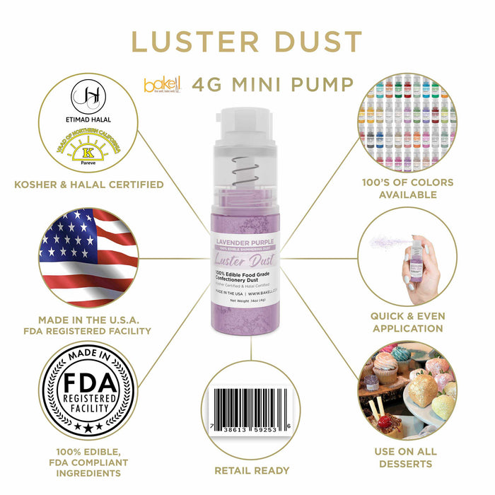 New! Miniature Luster Dust Spray Pump | 4g Lavender Purple Edible Glitter