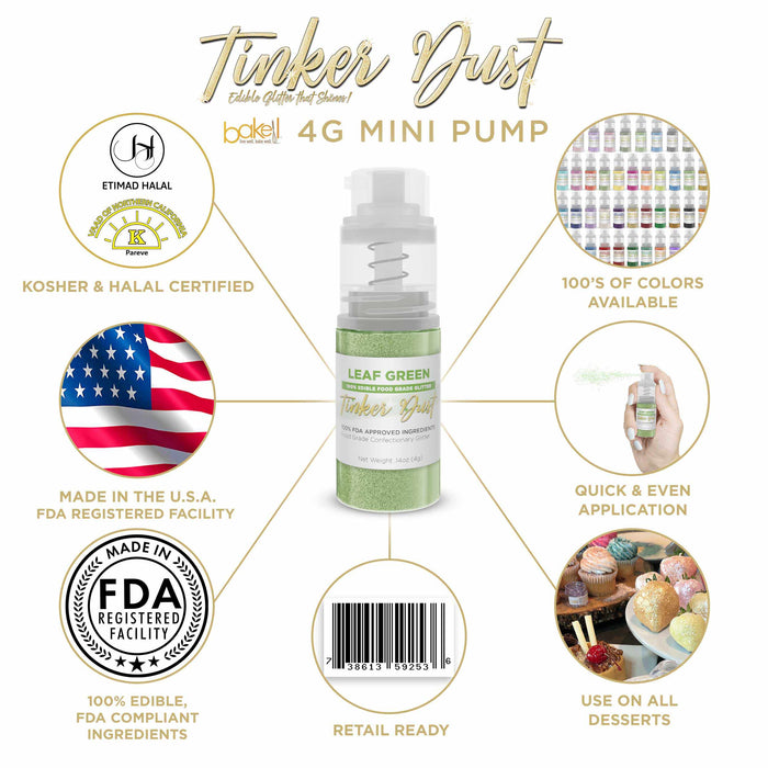 Leaf Green Edible Glitter Spray 4g Pump | Tinker Dust® | Bakell