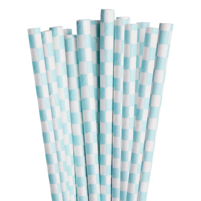 Light Blue Checkered Cake Pop Party Straws | Bulk Sizes-Cake Pop Straws_Bulk-bakell