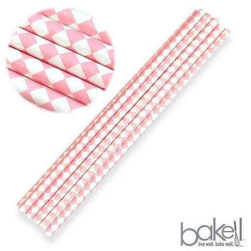Light Pink and White Diamond Print Cake Pop Party Straws | Bulk Sizes-Cake Pop Straws_Bulk-bakell