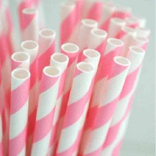 Light Pink and White Striped Stirring Straws