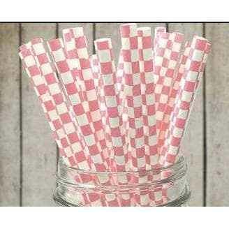 Light Pink Checkered Cake Pop Party Straws