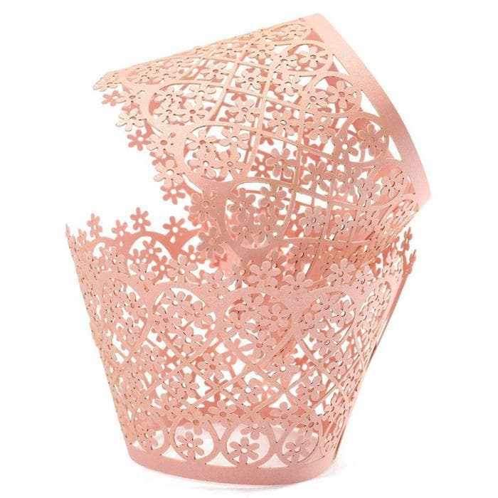 Light Pink Lace Floral Pattern Cupcake Wrappers & Liners  | Bakell® Baking Products