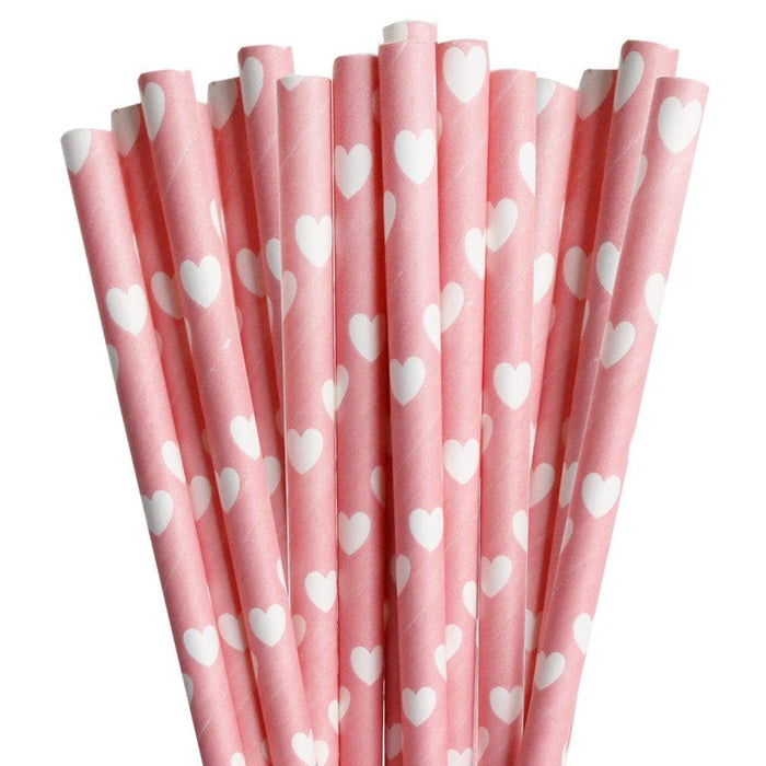 Light Pink with White Hearts Cake Pop Party Straws | Bulk Sizes-Cake Pop Straws_Bulk-bakell