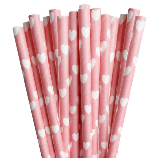 Light Pink with White Hearts Cake Pop Party Straws-Cake Pop Straws-bakell