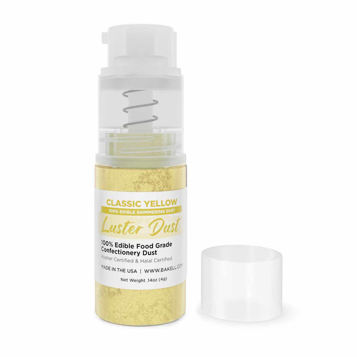Front View of Classic Yellow Luster Dust 4 gram pump. | bakell.com