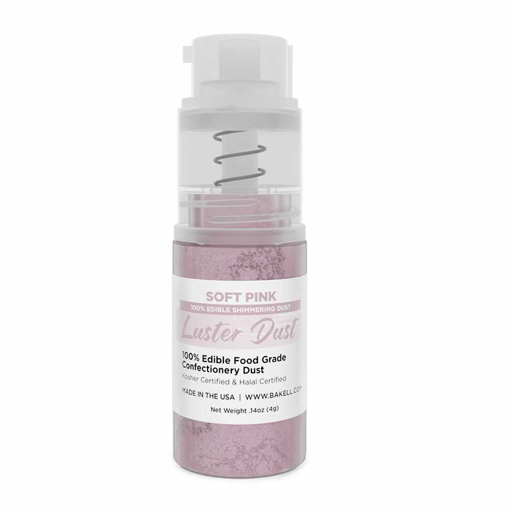 Front View of Soft Pink Luster Dust 4 gram pump. | bakell.com