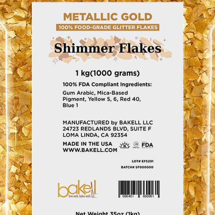 Metallic Gold Edible Shimmer Flakes Glitter Flakes, Cake Toppers Bakell 