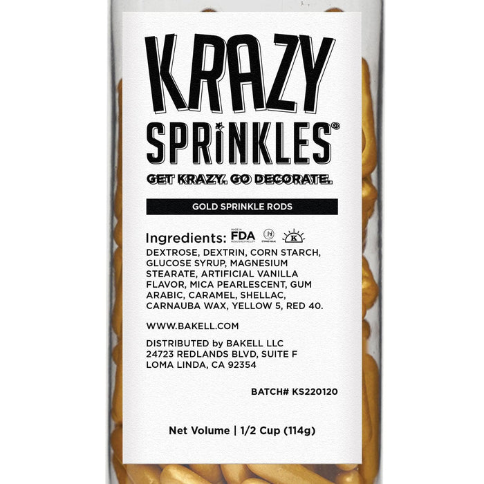 Metallic Gold Rods Sprinkles by Krazy Sprinkles®|Wholesale Sprinkles