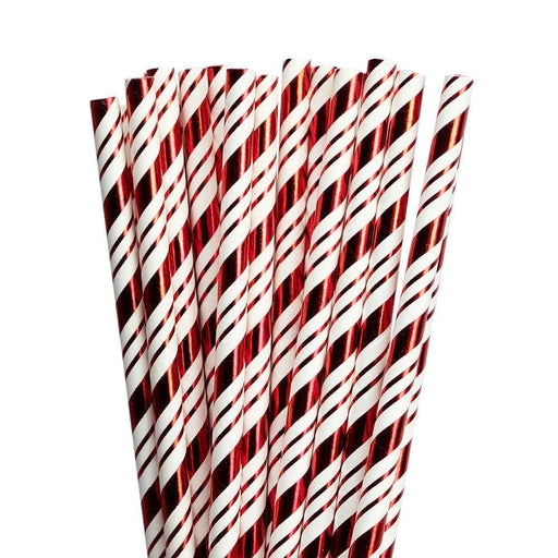 Metallic Red Candy Cane Stripe Cake Pop Party Straws | Bulk Sizes-Cake Pop Straws_Bulk-bakell