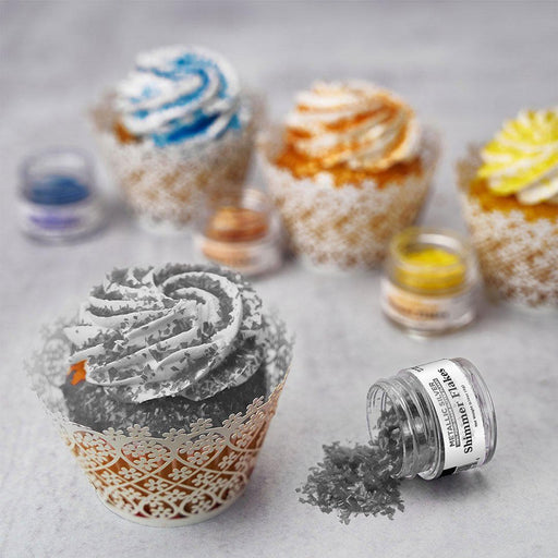 Metallic Silver Edible Shimmer Flakes 4 Gram Jar-Edible Flakes_Google Feed-bakell