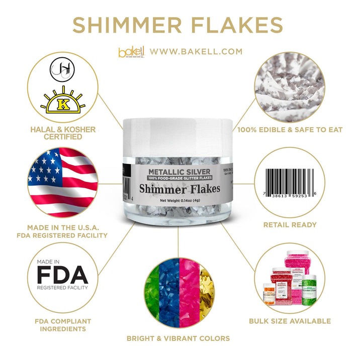 Metallic Silver Edible Shimmer Flakes 4 Gram Jar-Edible Flakes_Google Feed-bakell
