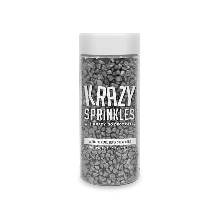 Metallic Silver Pearl Sugar Rocks Sprinkles-Krazy Sprinkles_HalfCup_Google Feed-bakell