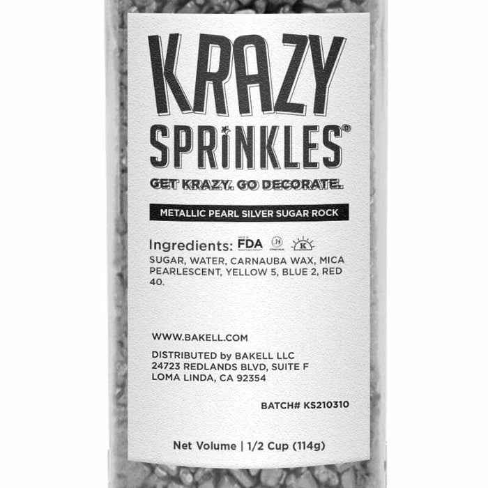 Metallic Silver Pearl Sugar Rocks Sprinkles-Krazy Sprinkles_HalfCup_Google Feed-bakell