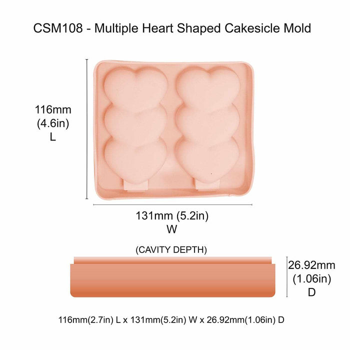 Multiple Heart Cakesicle Mold | Love Silicone Cake Molds | Bakell