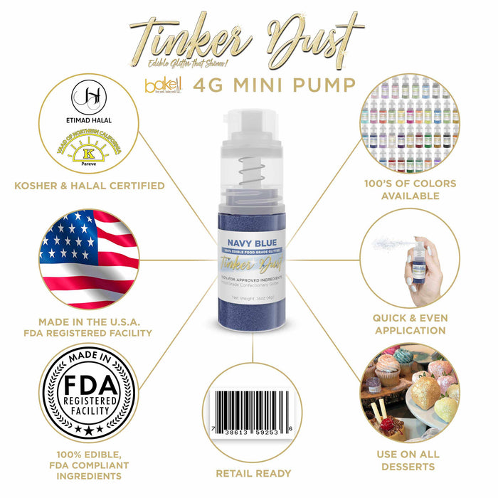 Navy Blue Edible Glitter Spray 4g Pump | Tinker Dust® | Bakell