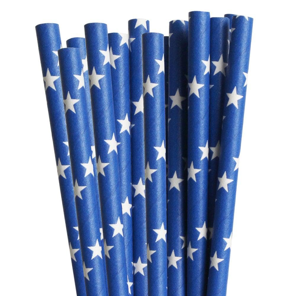 Navy Blue & White Stars Cake Pop Party Straws-Cake Pop Straws-bakell
