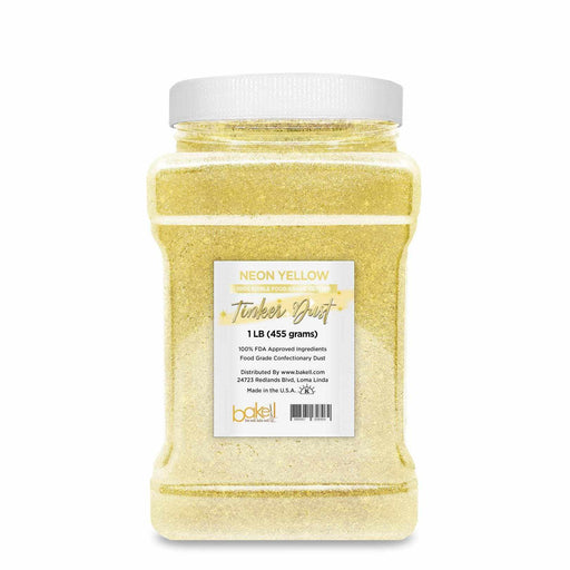 1LB bulk container of Neon Yellow Tinker Dust® edible glitter with white lid.