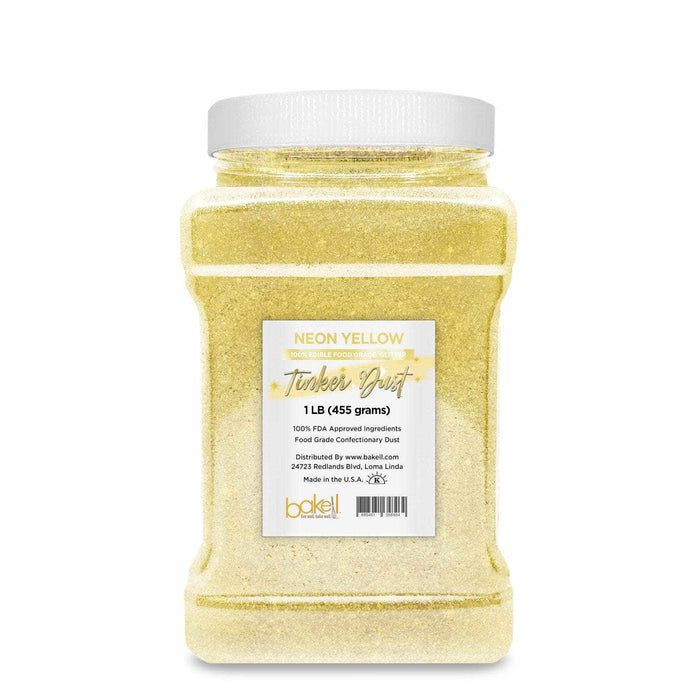 1LB bulk container of Neon Yellow Tinker Dust® edible glitter with white lid.