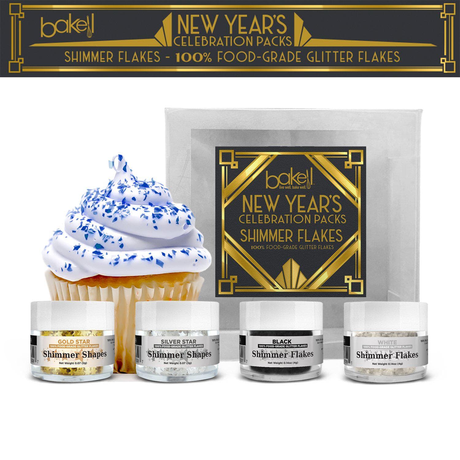 New Year's Collection Edible Shimmer Flakes Combo Pack (4 PC SET)-Edible Shimmer Flakes_Pack-bakell