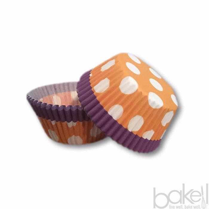 Bulk Orange & Purple Polka Dot Cupcake Wrappers & Liners | Bakell.com