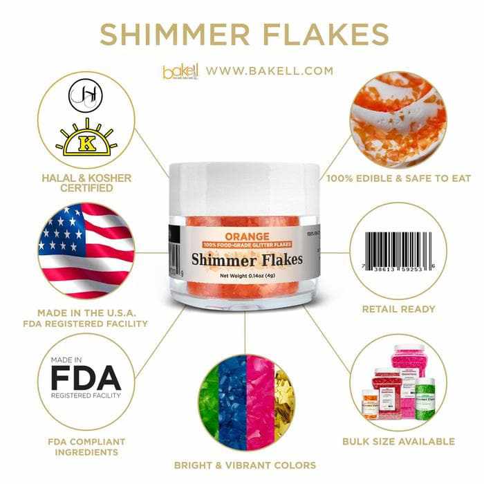 Orange Edible Shimmer Flakes 4 Gram Jar-Edible Flakes_Google Feed-bakell