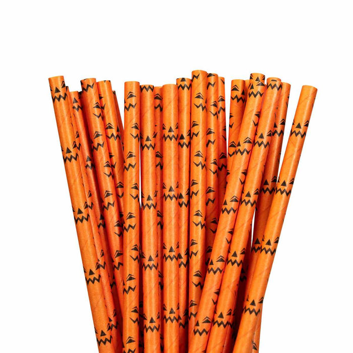 Orange Jack-O'-Lantern Print Cake Pop Party Straws-Cake Pop Straws-bakell