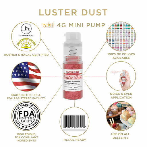 New! Miniature Luster Dust Spray Pump | 4g Patriot Red Edible Glitter