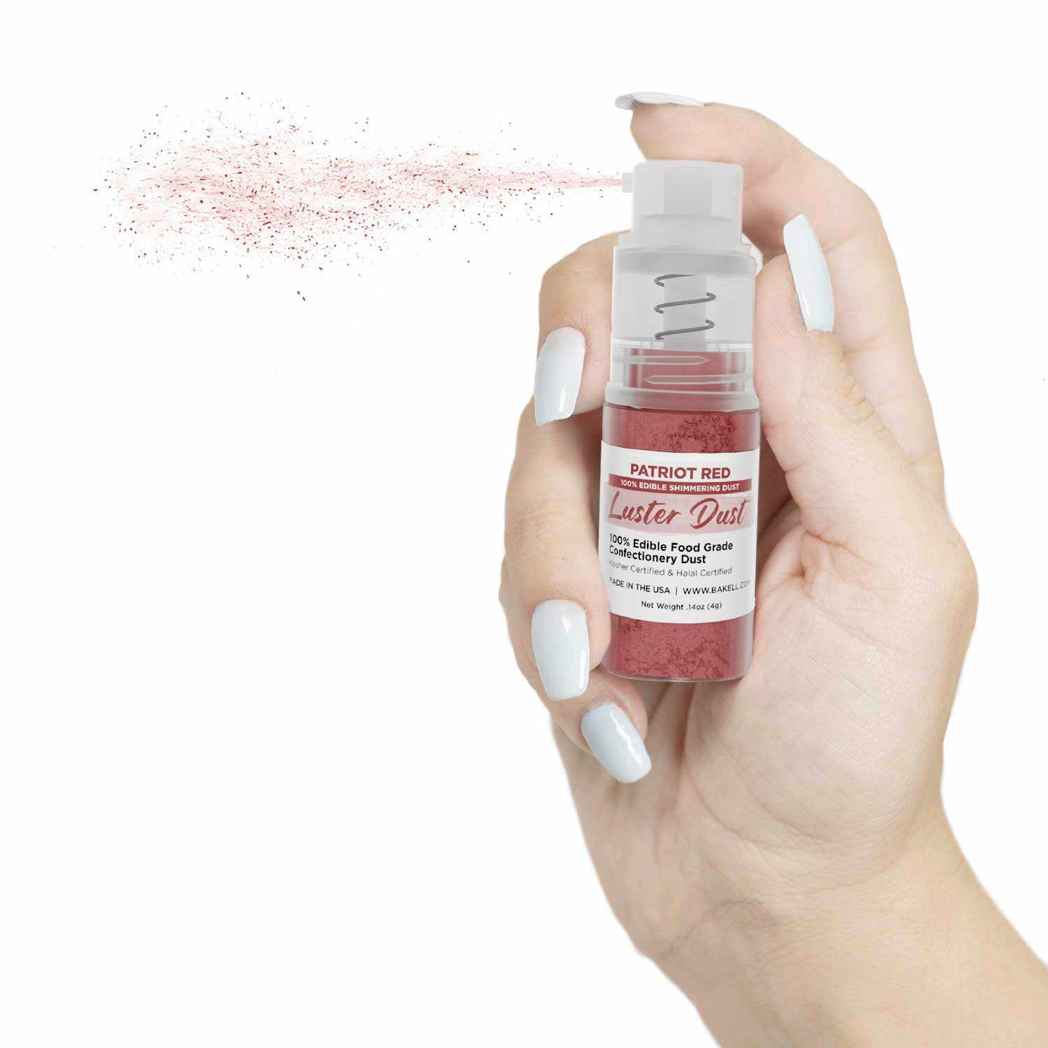 New! Miniature Luster Dust Spray Pump | 4g Patriot Red Edible Glitter