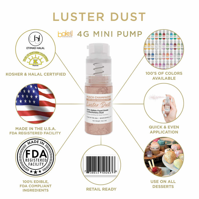 New! Miniature Luster Dust Spray Pump | 4g Peach Champagne Edible Glitter