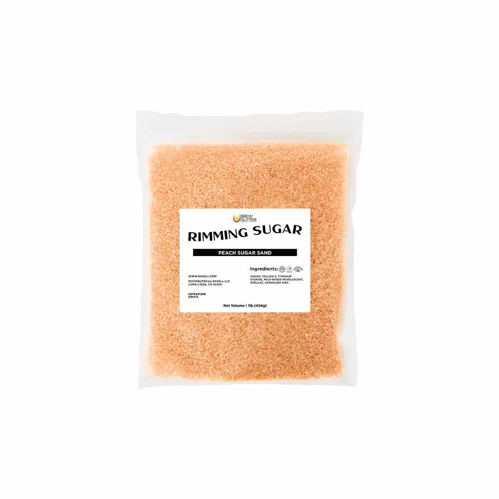A front view of a 1 pound bag of Peach Rimming Sugar. | bakell.com