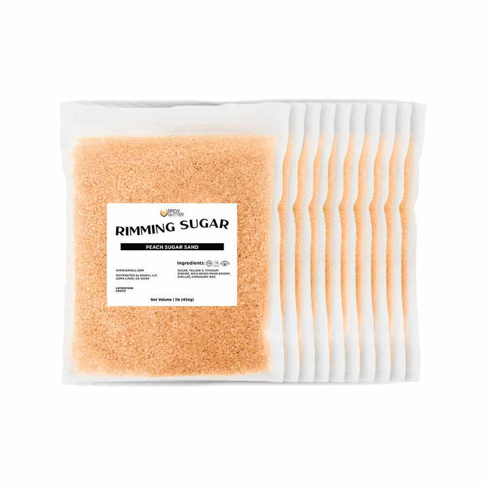 Front view of ten 1 pound bags of Peach Rimming Sugar | bakell.com