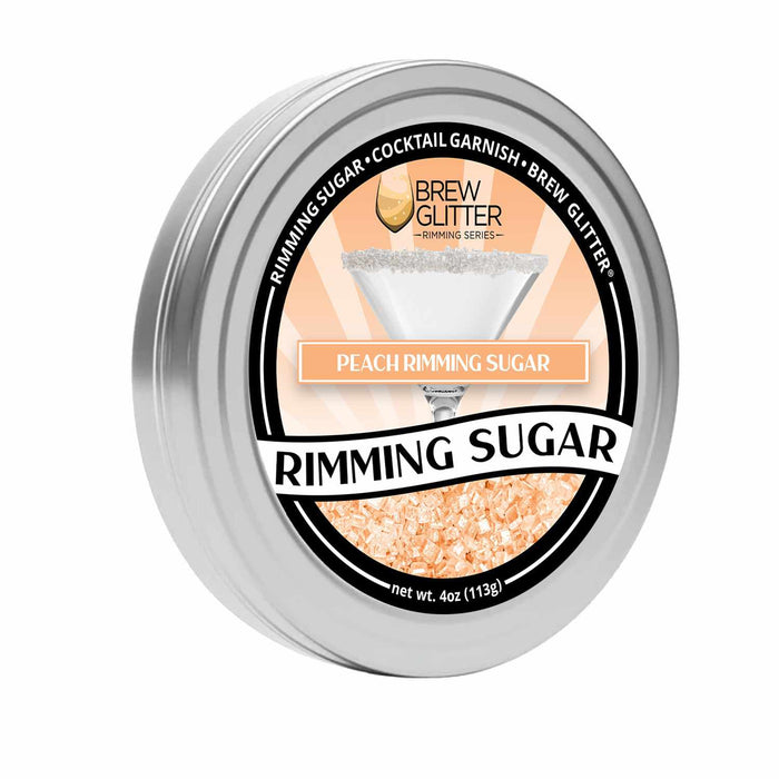 A perspective view of a tin of Peach Rimming Sugar. | bakell.com