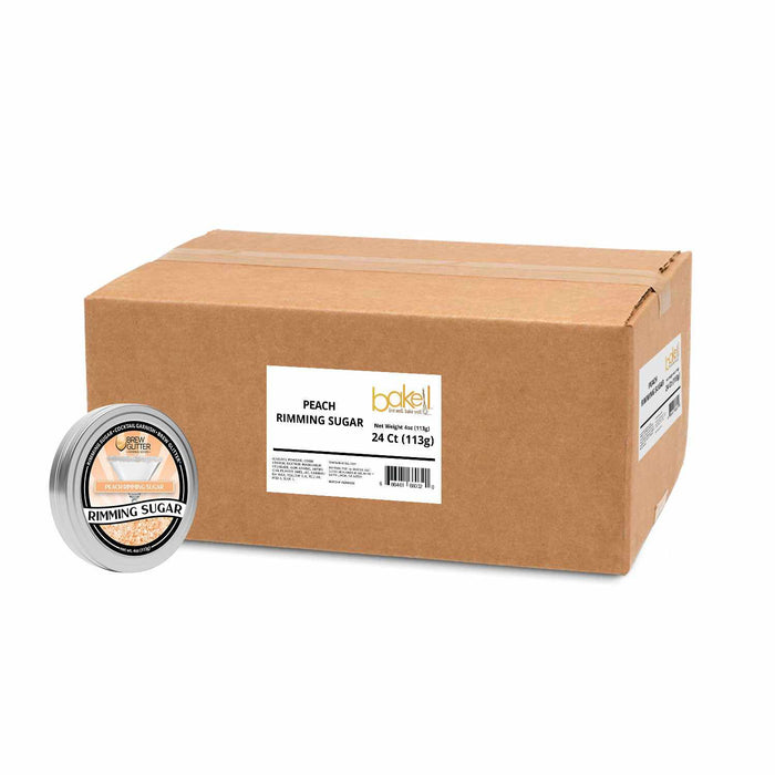 Perspective view of a tin jar of Premium Rimming Sugar, and a wholesale box behind it | bakell.com