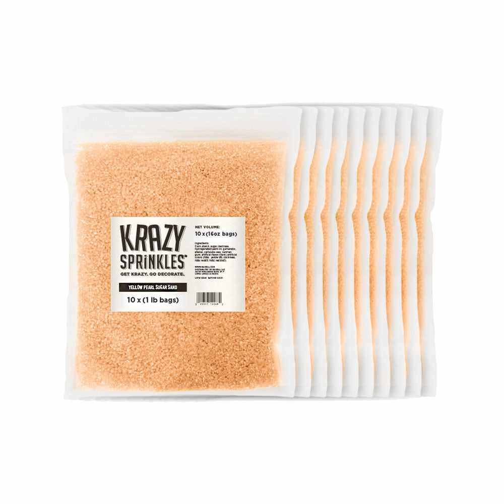 Front view of ten 1 pound bags of Peach Sugar Sand, with all of them labeled Krazy Sprinkles. | bakell.com