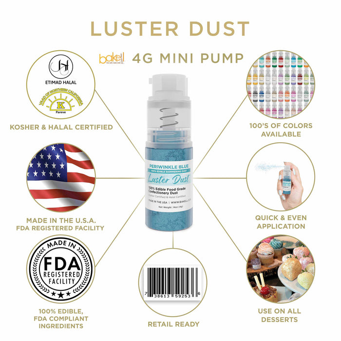 New! Miniature Luster Dust Spray Pump | 4g Periwinkle Blue Edible Glitter