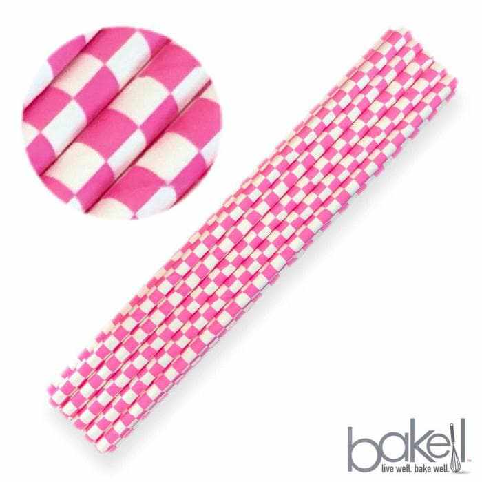 Pink and White Checker Print Cake Pop Party Straws | Bulk Sizes-Cake Pop Straws_Bulk-bakell