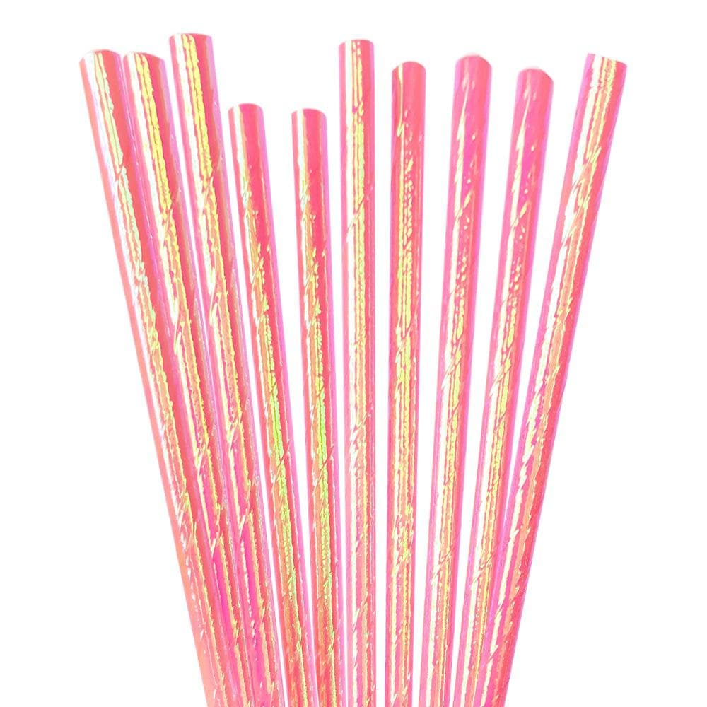 Pink Iridescent Cake Pop Party Straws | Bakell