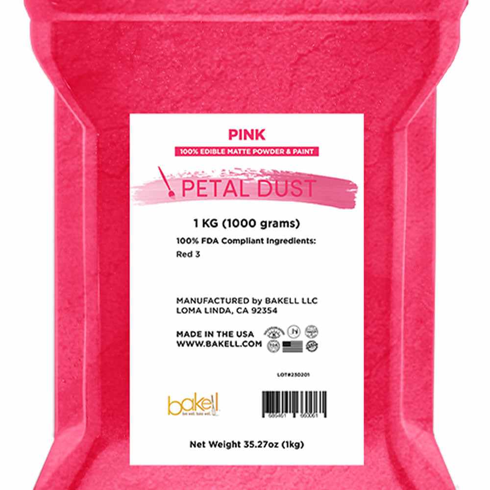 A close up view of Pink Food Coloring 1 kilogram container. | bakell.com