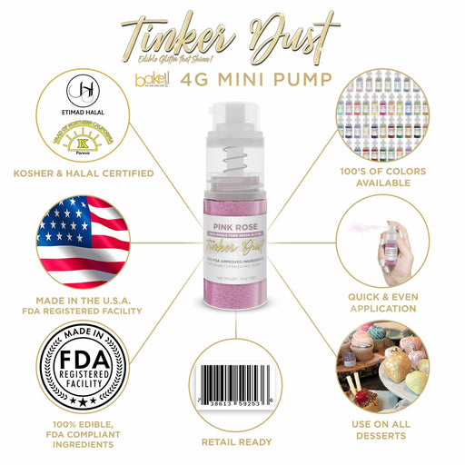 Buy Pink Rose Edible Glitter Spray 4g Pump | Tinker Dust® | Bakell