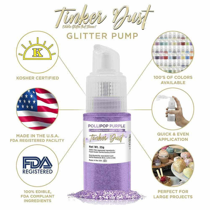 Pollipop Purple Edible Glitter Spray 25g Pump | Tinker Dust | Bakell