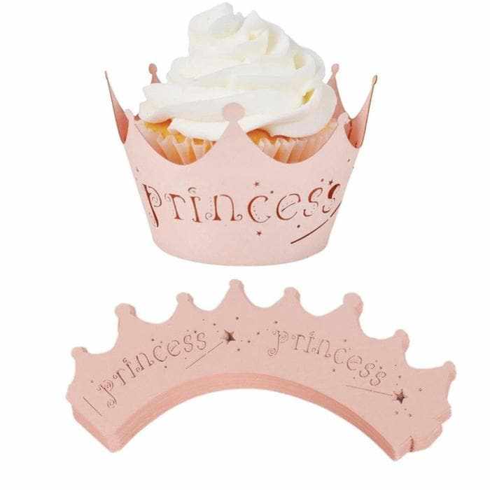 Princess Crown Peachy-Pink Cupcake Wrappers & Liners  | Bakell® Baking Products