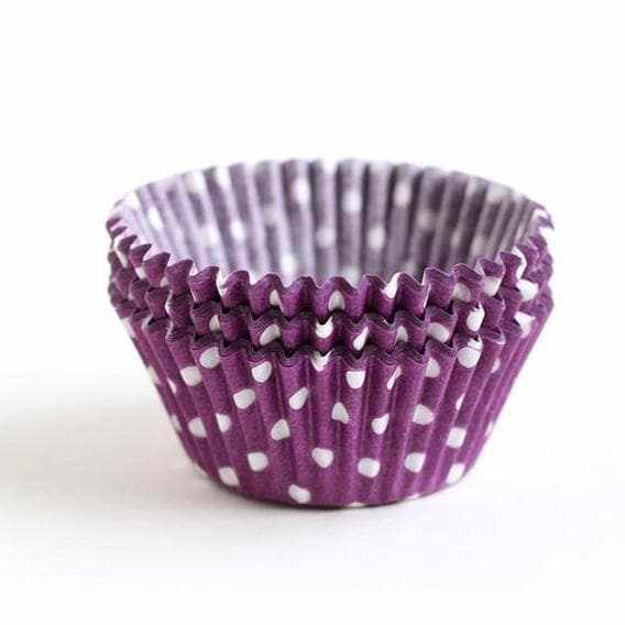 Purple & White Mini Polka Dot Standard Size Cupcake Wrappers & Liners  | Bakell® Baking Products